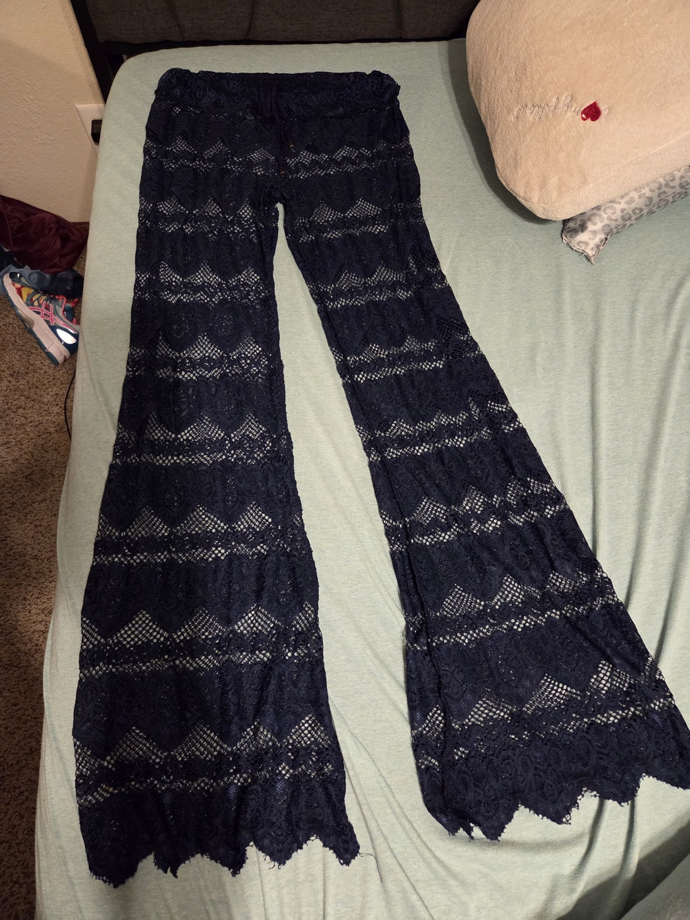 Women's Navy Lace Wide-Leg Pants (Swimsuit Coverup)
